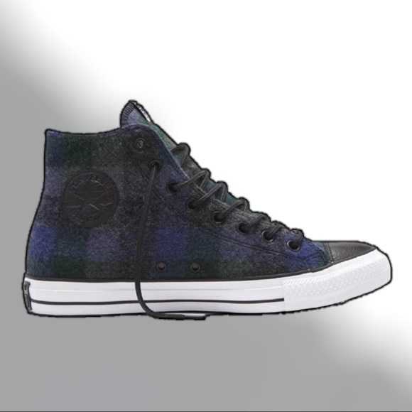 Converse Shoes - Converse High Top Sneakers Blue Plaid Wool Shoes